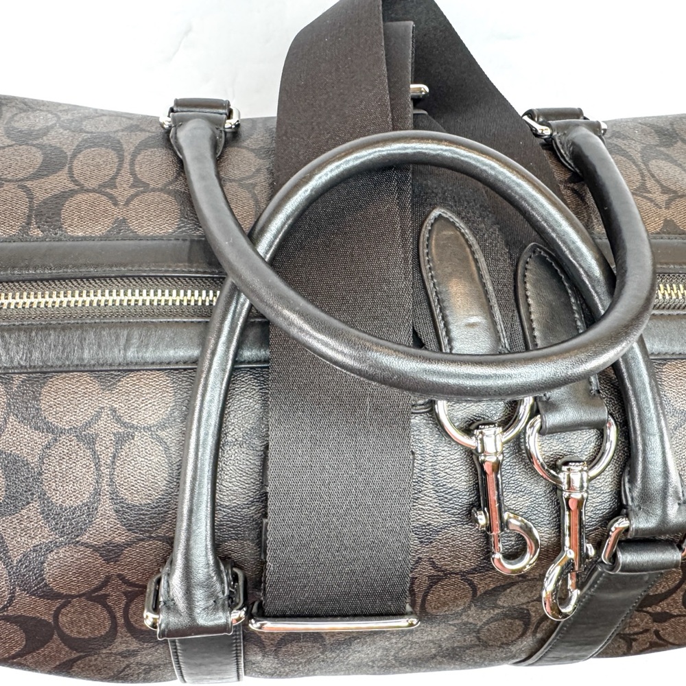 Coach Signature Brown Black Canvas Leather Weekender Duffle Bag Travel Carry On - Picture 16 of 16